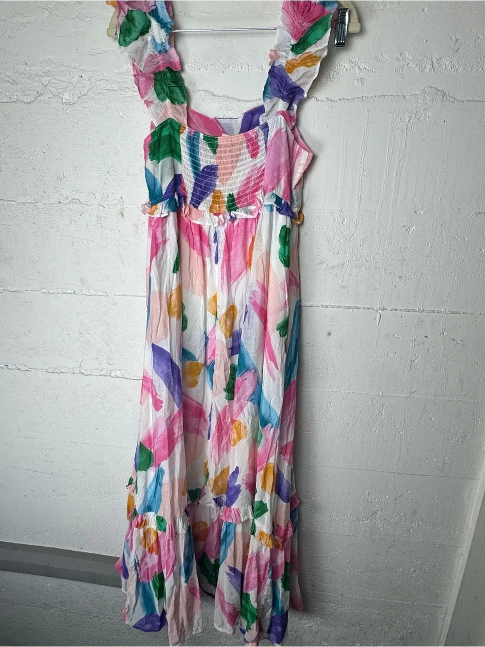 Blu Pepper‎ Pastel Watercolor Ruffle Strap Brush Stroke Ruffle Midi Sundress M